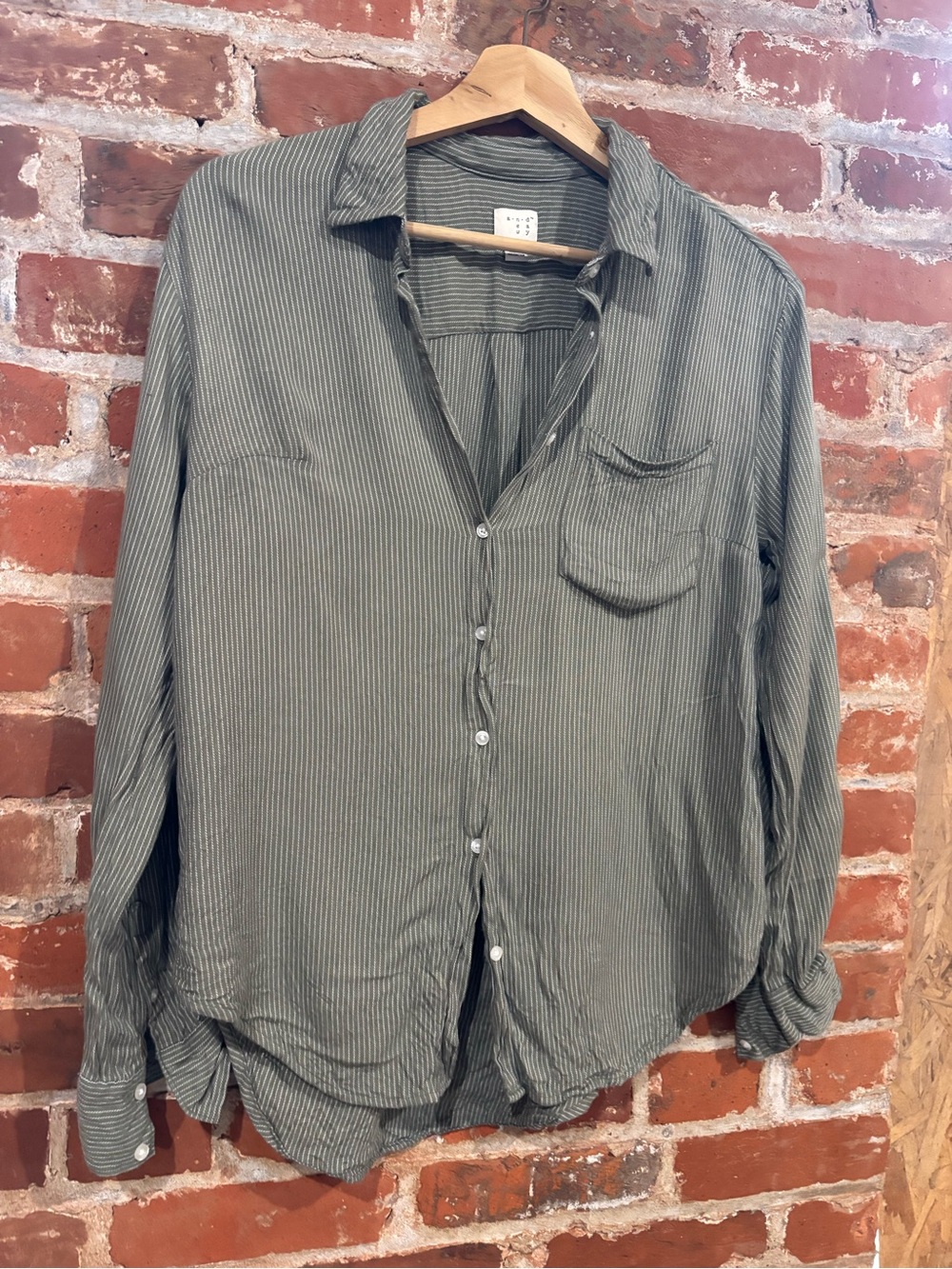 a new day Olive Green Striped Button-Down Shirt